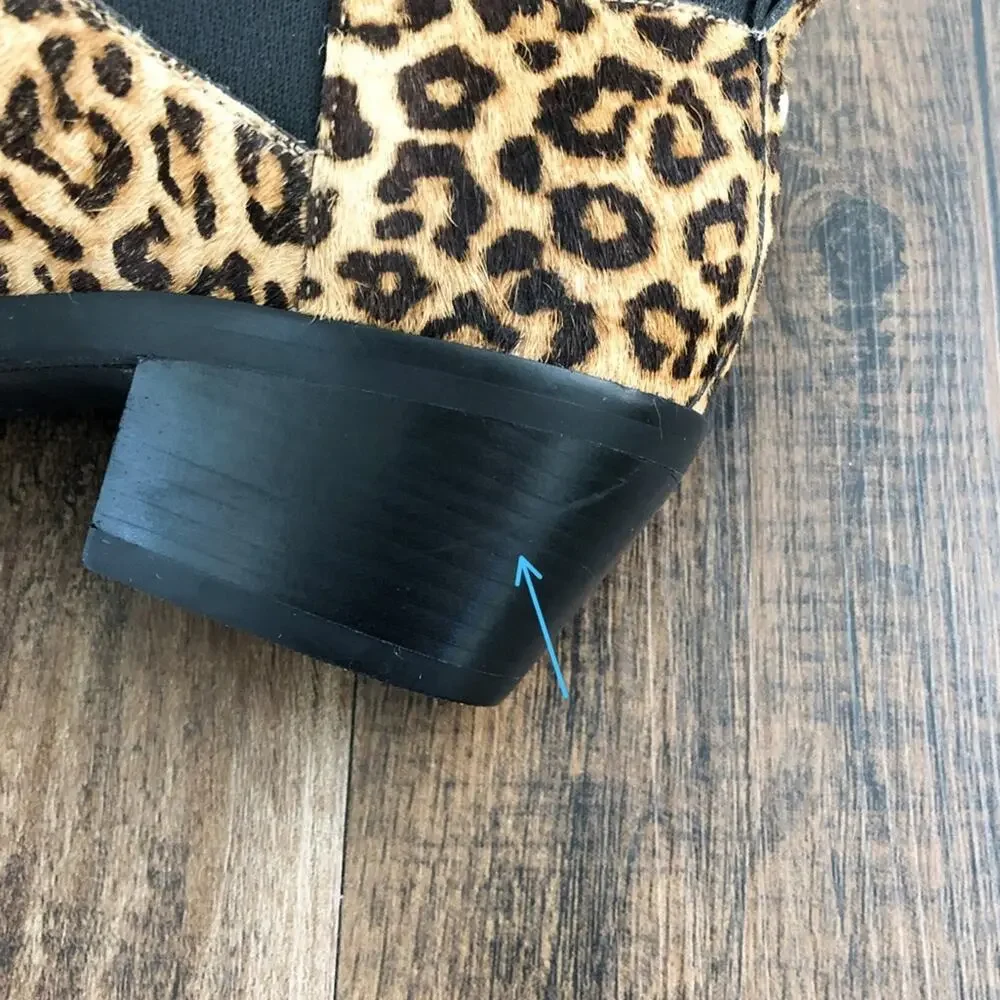 Cole Haan Ankle Bootie Leopard Print Pull On Boot Dyed Calf Hair Size 5.5